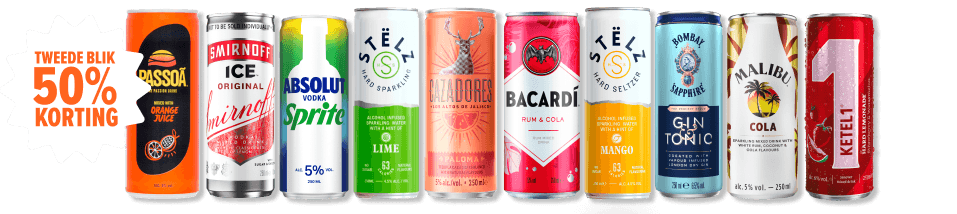 Mixdranken in blik tweede blik 50% korting